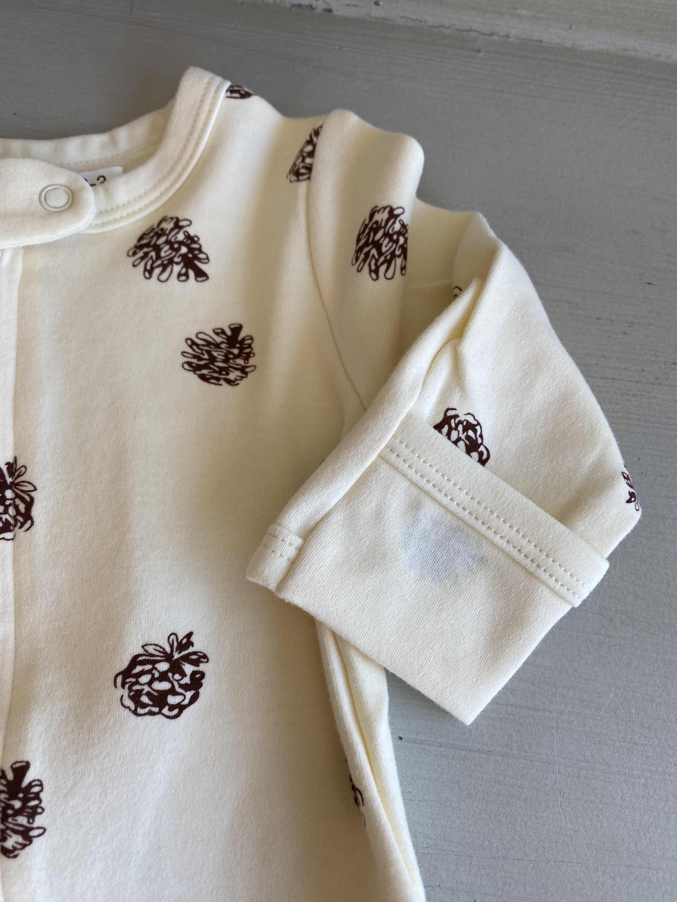 Picture shows the flap of a long sleeved that can be turned over to protect baby's hands.