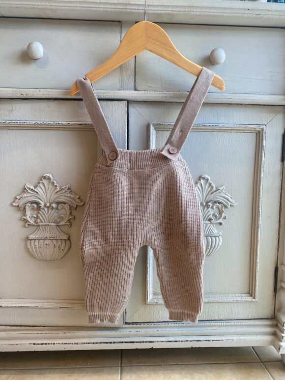 knitted baby and toddler suspenders ecru beige grey